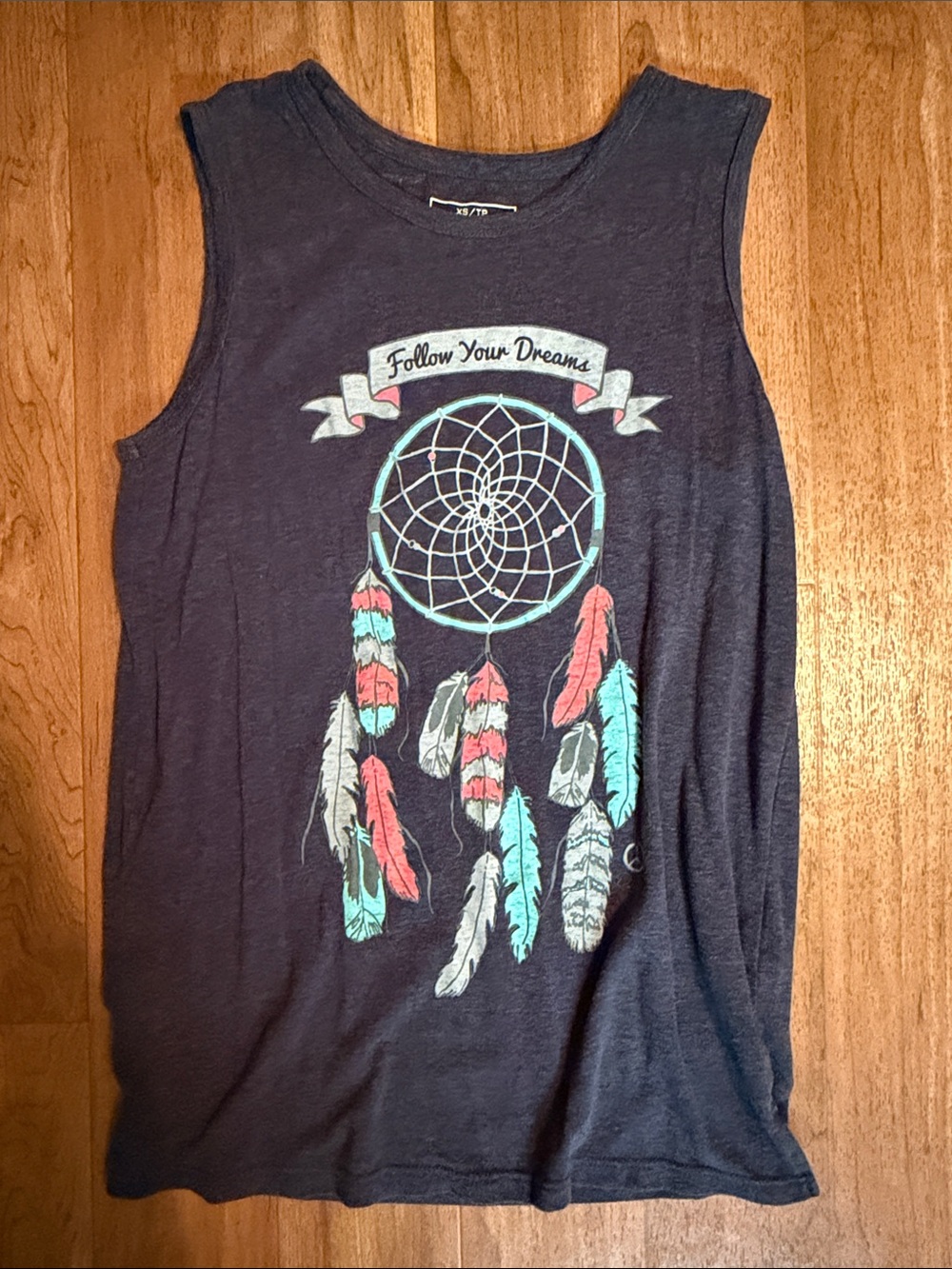 Roots Navy Dreamcatcher Tank with Coral & Teal Feathers